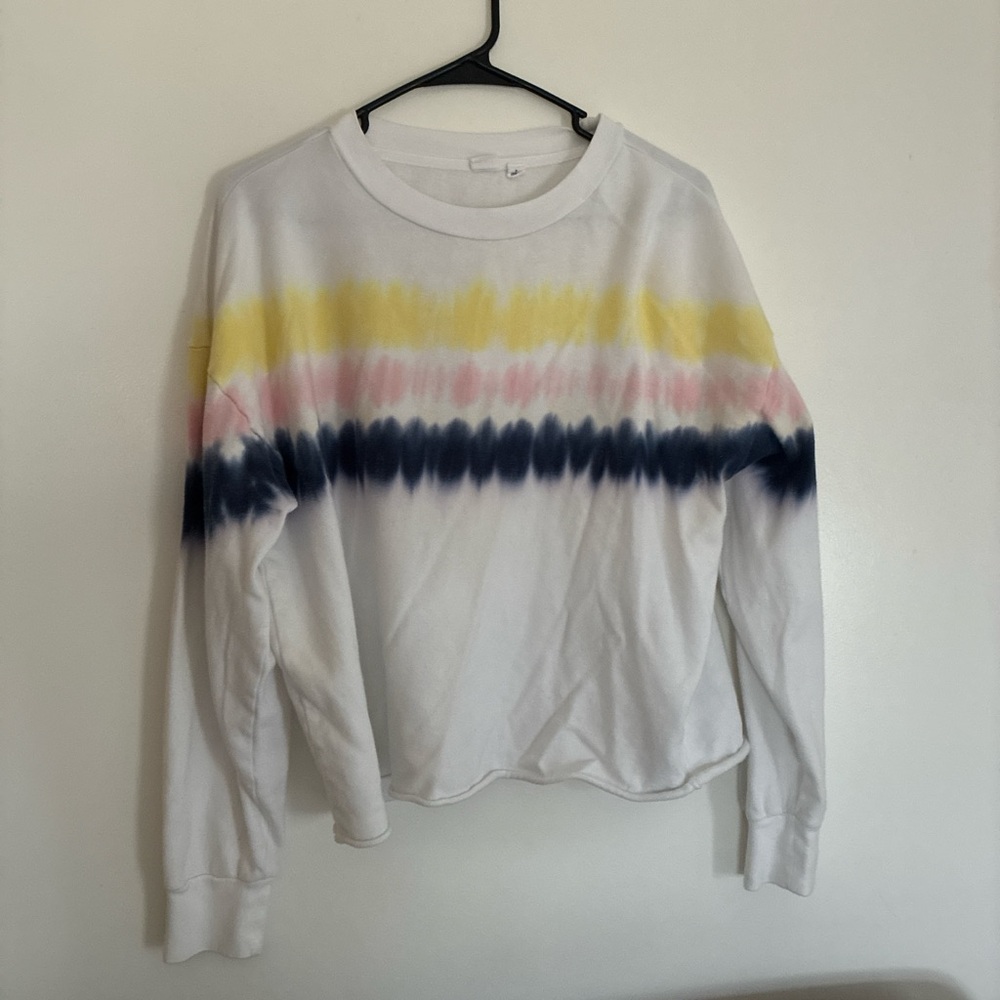 GAP White Tie-Dye Stripe Crewneck Sweatshirt